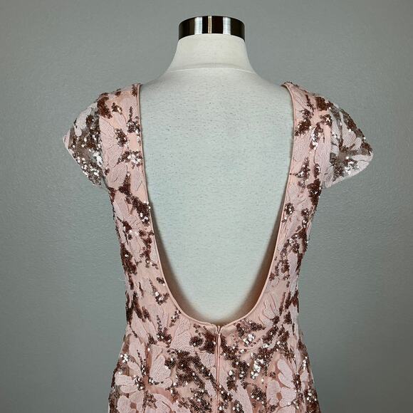 Eliza J Women's Sequined Lace High Low Backless Gown Pink Size 8 Short Sleeve - Picture 9 of 14